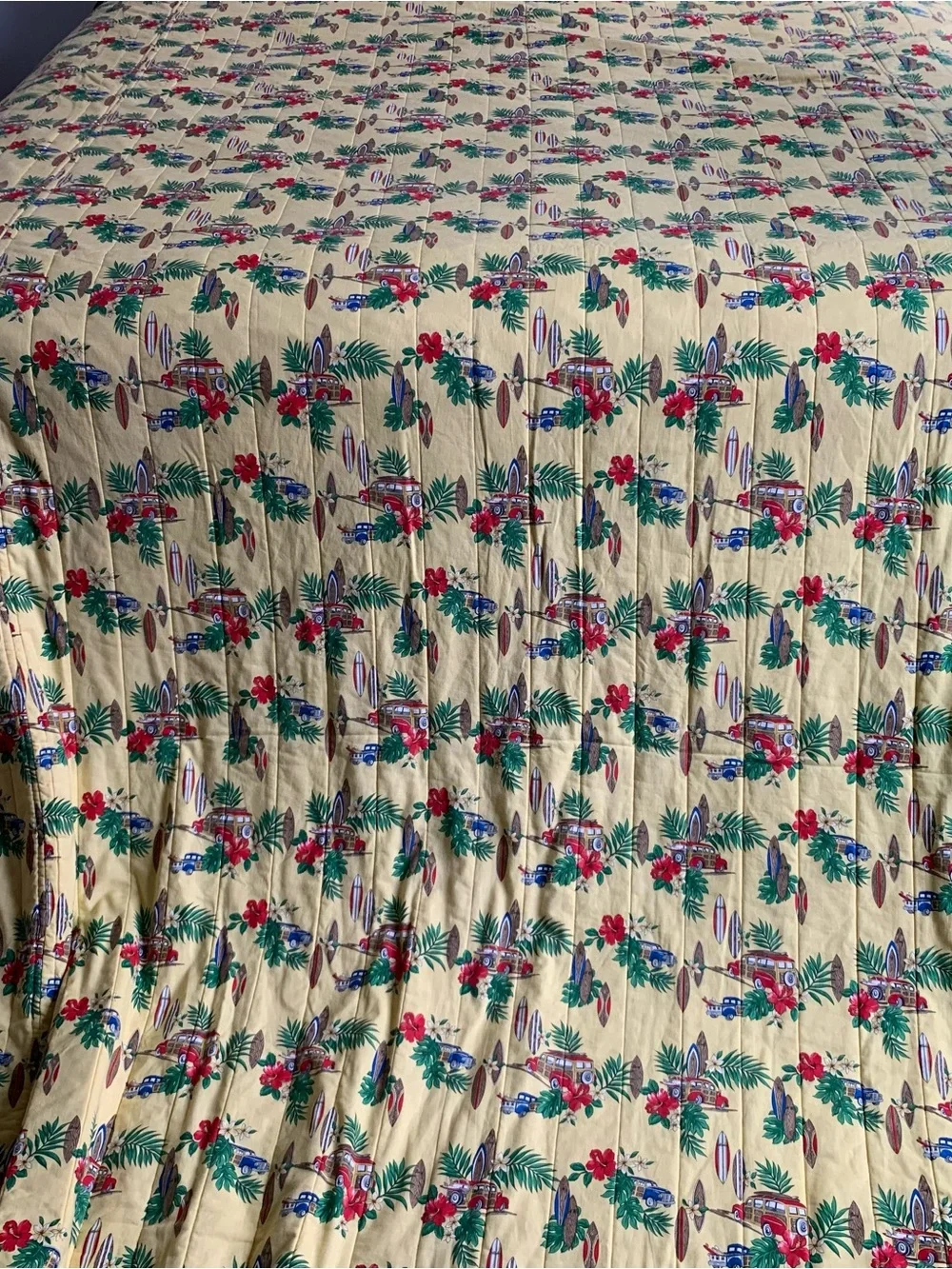 Rare Vintage 80s Contessa Hawaii Woody Surfboard Palm Trees Yellow Bedspread